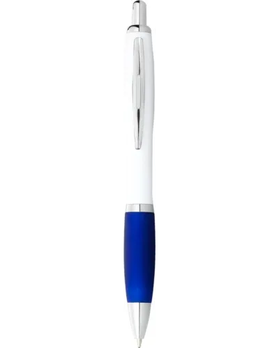 Set 100 pixuri Nash personalizate, plastic, corp alb si grip albastru royal, cerneala scriere neagra