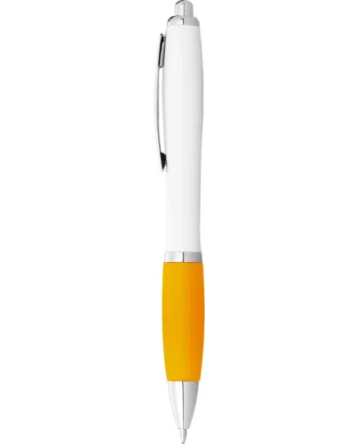 Set 100 pixuri Nash personalizate, plastic, corp alb si grip galben, cerneala scriere neagra