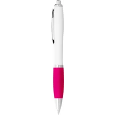 Set 100 pixuri Nash personalizate, plastic, corp alb si grip roz, cerneala scriere neagra
