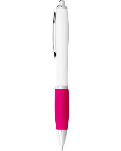 Set 100 pixuri Nash personalizate, plastic, corp alb si grip roz, cerneala scriere neagra