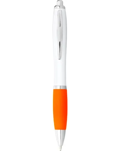 Set 100 pixuri Nash personalizate, plastic, corp alb si grip orange, cerneala scriere neagra