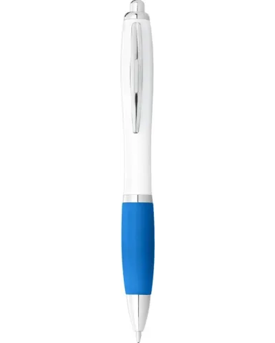 Set 100 pixuri Nash personalizate, plastic, corp alb si grip aqua blue