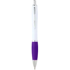 Set 100 pixuri Nash personalizate, plastic reciclat, corp alb si grip mov, cerneala scriere neagra