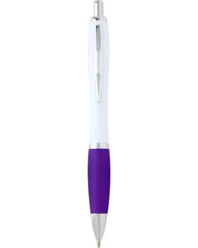 Set 100 pixuri Nash personalizate, plastic reciclat, corp alb si grip mov, cerneala scriere neagra
