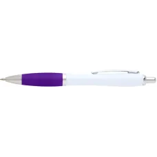 Set 100 pixuri Nash personalizate, plastic reciclat, corp alb si grip mov, cerneala scriere neagra