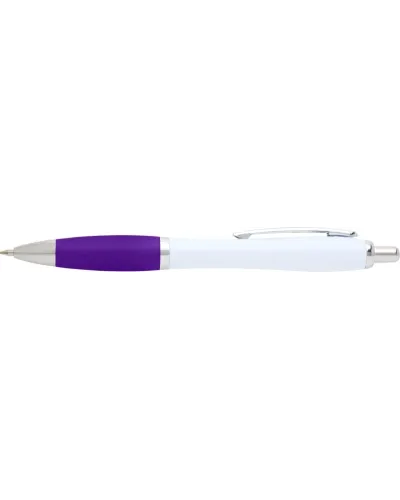 Set 100 pixuri Nash personalizate, plastic reciclat, corp alb si grip mov, cerneala scriere neagra