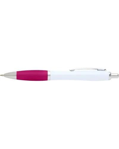 Set 100 pixuri Nash personalizate, plastic reciclat, corp alb si grip roz, cerneala scriere neagra