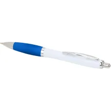 Set 100 pixuri Nash personalizate, plastic reciclat, corp alb si grip aqua blue, cerneala scriere neagra