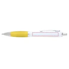 Set 100 pixuri Nash personalizate, plastic reciclat, corp alb si grip galben, cerneala scriere neagra